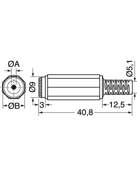 Bipolarer Netzstecker mit Kabelführung - 5.5x2.5mm