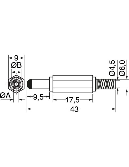 Two-pole power socket with cable guide - 5.5x2.5mm