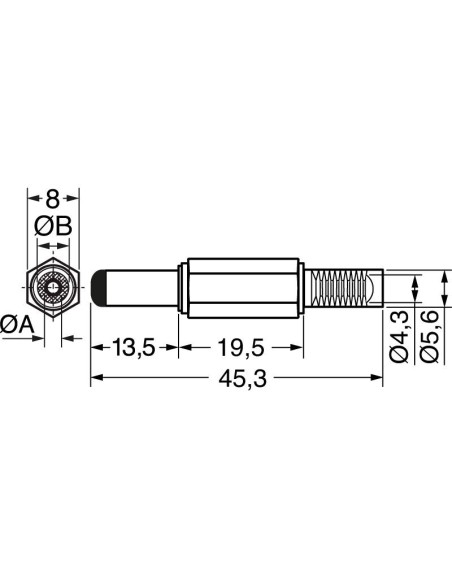 Two-pole power socket with cable guide - 5.5x2.5mm
