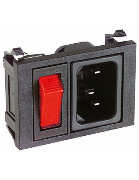 Enchufe de alimentación de tres clavijas VDE C14 montado en panel con interruptor basculante iluminado