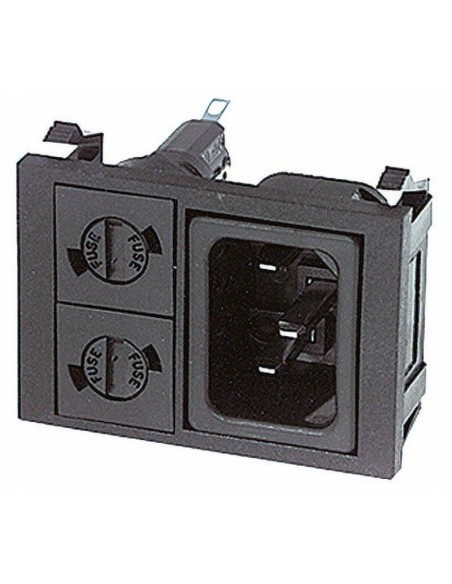 Fiche d'alimentation tripolaire VDE C14 à monter sur panneau avec double porte-fusible 5x20mm