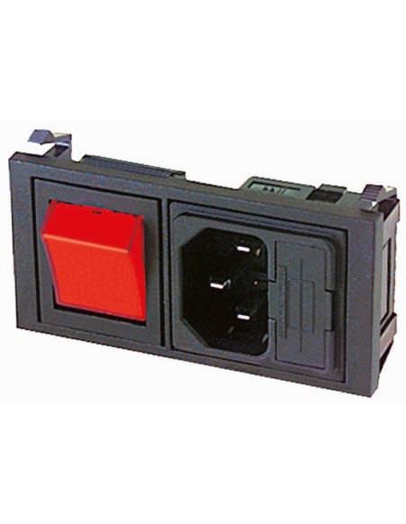 Clavija de alimentación de panel VDE C14 de tres polos con portafusibles de 5x20 mm e interruptor basculante bipolar iluminado