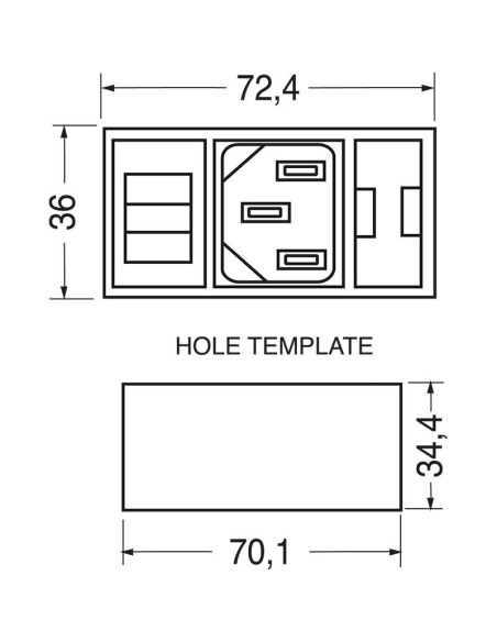 Clavija de alimentación de panel VDE C14 de tres polos con portafusibles de 5x20 mm e interruptor basculante bipolar iluminado
