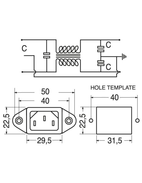 Enchufe de alimentación de panel VDE C14 de tres clavijas con filtro EMI/EMC