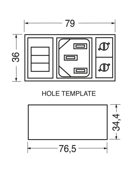 Enchufe tripolar VDE C14 para montaje en panel con doble portafusibles de 5x20 mm e interruptor basculante luminoso de dos polos