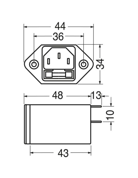Enchufe de alimentación de panel VDE C14 de tres clavijas con filtro EMI/EMC y portafusibles de 5x20 mm