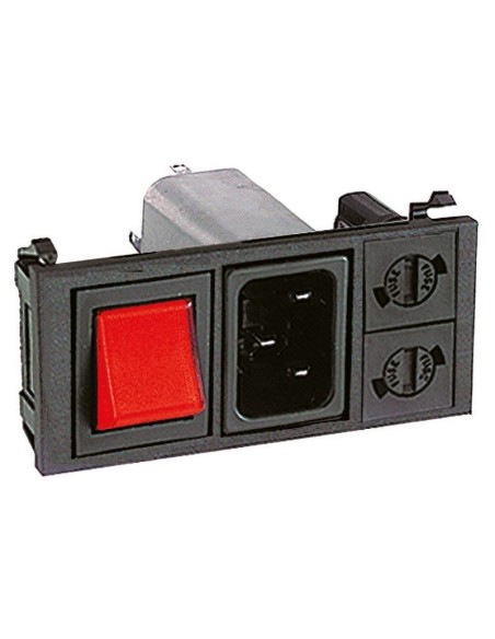 Enchufe tripolar VDE C14 para montaje en panel con filtro EMI/EMC, portafusibles doble de 5x20mm e interruptor bipolar iluminado