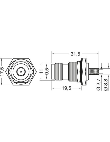 TNC reverse crimp panel receptacle for RG58 cable