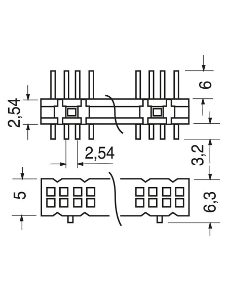 Mannelijke stripconnector 40+40 polen dubbele rij - H: 6mm