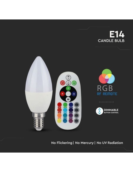 V-TAC VT-2214 E14 3.5W LED Candle Bulb with Remote Control RGB