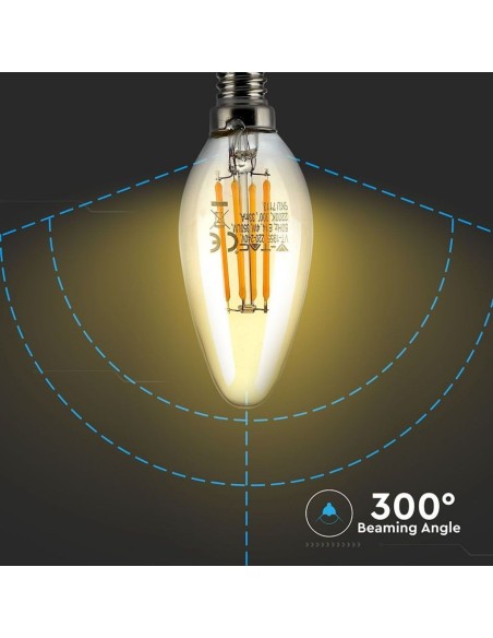V-TAC VT-1955 7113 LED Bulb E14 4W Candle Filament Amber 2200K