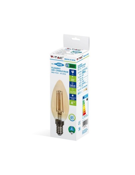 V-TAC VT-1955 7113 LED Bulb E14 4W Candle Filament Amber 2200K