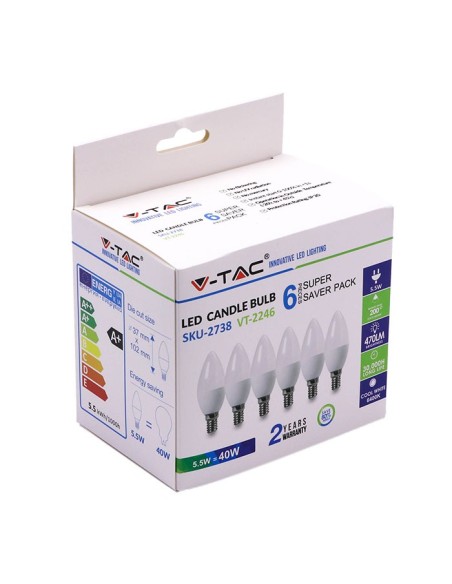 V-TAC VT-2246 Boîte de 6 ampoules LED E14 5.5W pour bougies.