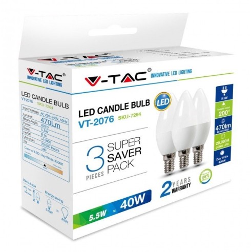 V-TAC VT-2076 Box 3 LED bulbs E14...