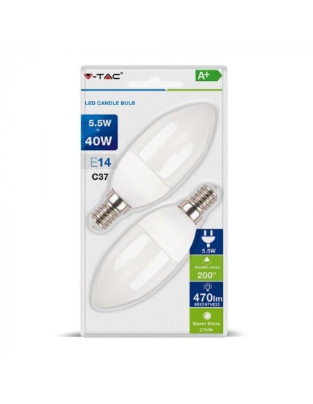 V-TAC VT-2106 Blister de 2 ampoules LED E14 5.5W Candela