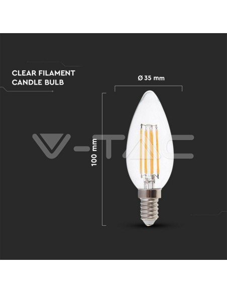 V-TAC VT-2127 2824 LED Blisterlamp E14 6W Gloeidraadkaars 3000K