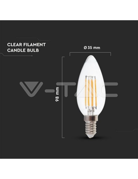 V-TAC VT-2327 Bombilla LED E14 6W Filamento Vela