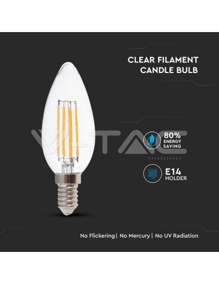 V-TAC VT-2327 Lampadina LED E14 6W Candela a Filamento