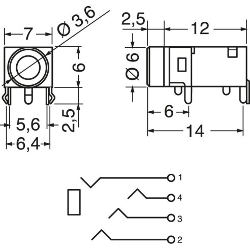 4-pin 3.5mm professional jack socket...