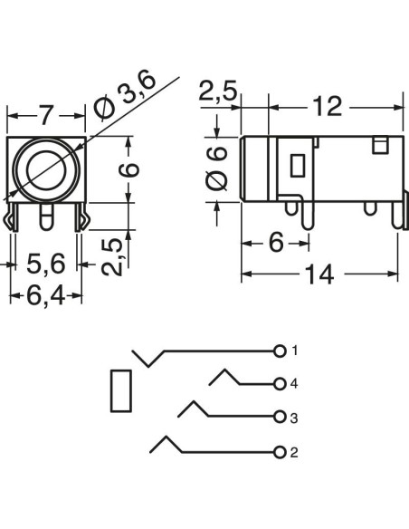 4-pin 3.5mm professional jack socket for printed circuit board