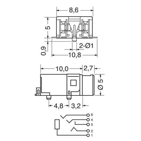 4-polige 2,5mm SMD-Klinkenbuchse mit...