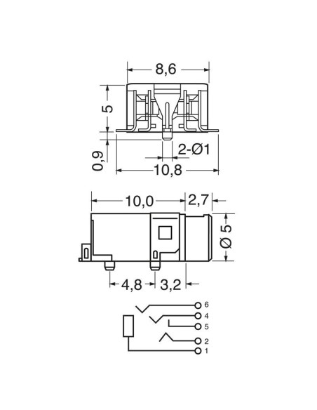 4-polige 2,5mm SMD-Klinkenbuchse mit Schalter
