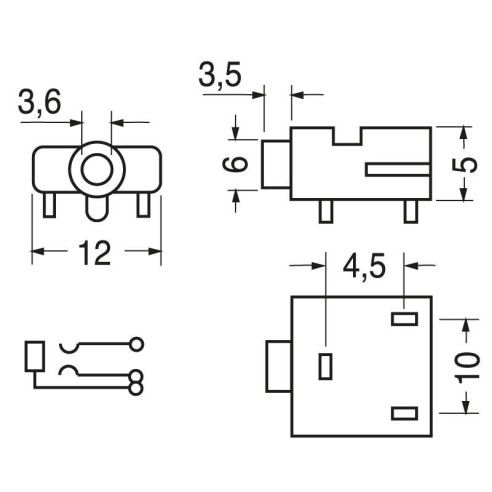 3.5mm 3-pin jack socket for printed...