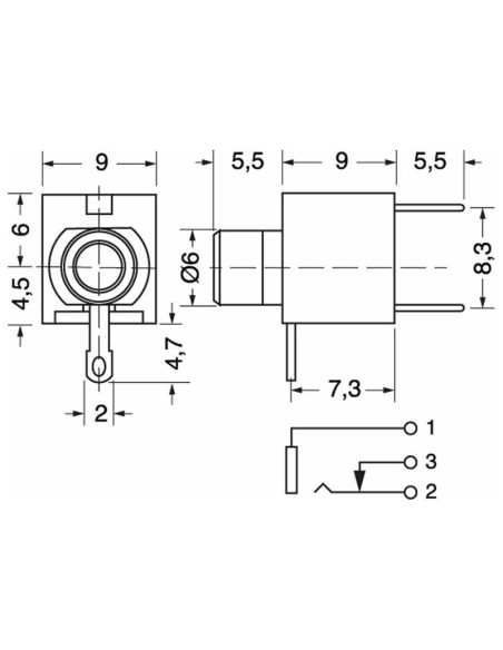 2-pin 3.5mm jack plug with switch for panel mounting