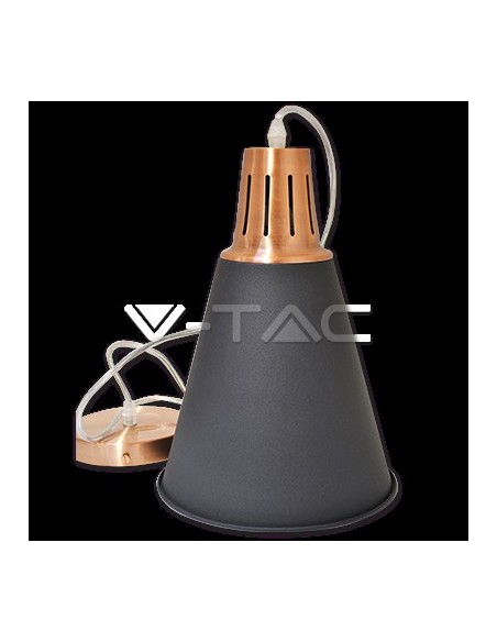 V-TAC VT-7520-B 3700 Moderne LED Satin Metalen Kroonluchter met E27 Lamphouder (Max 60W) Mat Zwart Kleur met Koperen Schacht