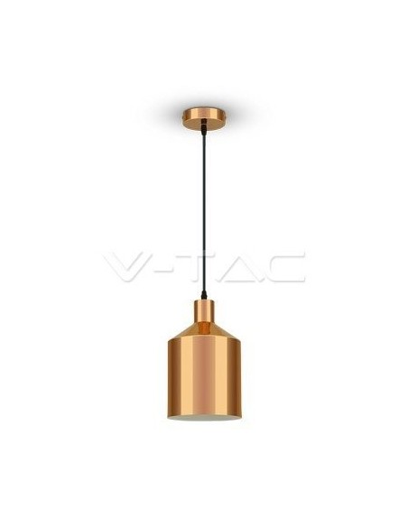V-TAC VT-8175-CO 3706 Lampadario LED a Cilindro in Metallo con Portalampada E27 (Max 60W) Colore Oro Rosa a Specchio