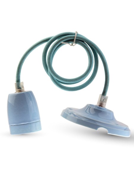 V-TAC VT-7998-BL 3806 Portalámparas de porcelana E27 (máx. 60W) Color azul y cable de cuerda