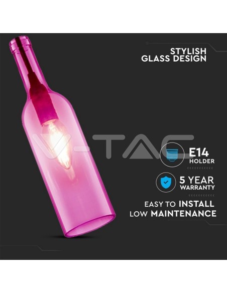 V-TAC VT-7558-RO 3774 Lámpara de cristal con bombilla E14 (máx. 60W) color rosa