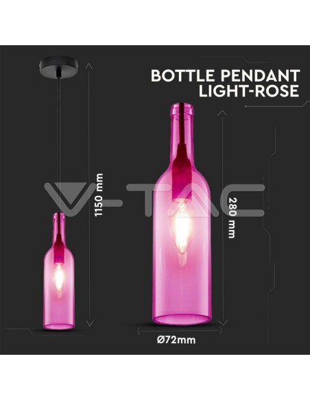 V-TAC VT-7558-RO 3774 LED Glazen Fles Kroonluchter met E14 Lamphouder (Max 60W) Rose' Kleur