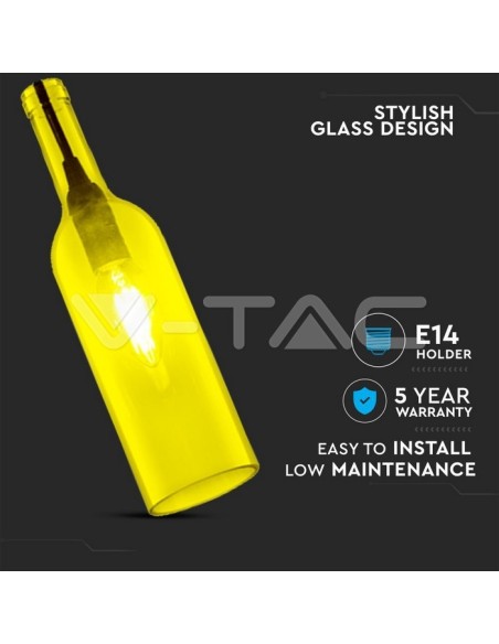 V-TAC VT-7558-Y 3773 Lampadario LED a Bottiglia in Vetro con Portalampada E14 (Max 60W) Colore Giallo