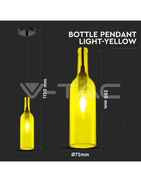 V-TAC VT-7558-Y 3773 Luminaire bouteille en verre LED avec douille E14 (Max 60W) Couleur jaune