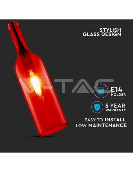 V-TAC VT-7558-R 3769 LED Glazen Fles Kroonluchter met E14 Lamphouder (Max 60W) Rood