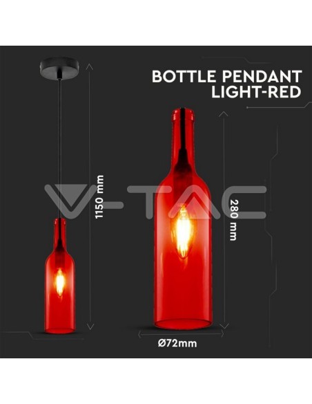 V-TAC VT-7558-R 3769 Lámpara de cristal con bombilla E14 (máx. 60W) Color Rojo