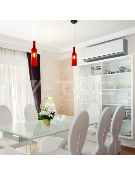 V-TAC VT-7558-R 3769 LED Glass Bottle Chandelier with E14 Lampholder (Max 60W) Red Colour