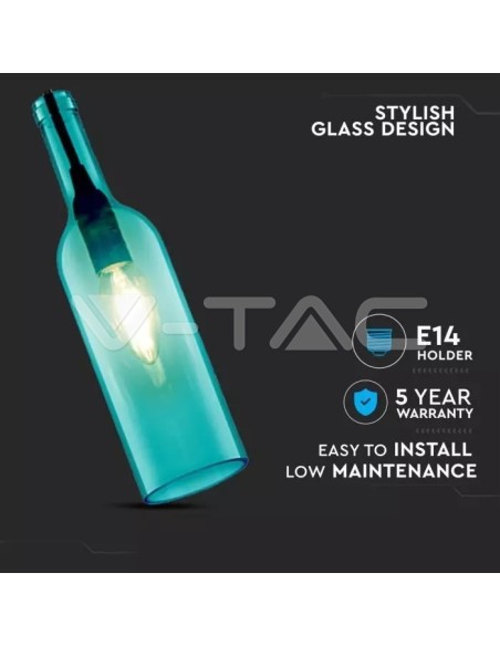 V-TAC VT-7558-BL 3768 LED Glass Bottle Chandelier with E14 Lampholder (Max 60W) Blue Colour
