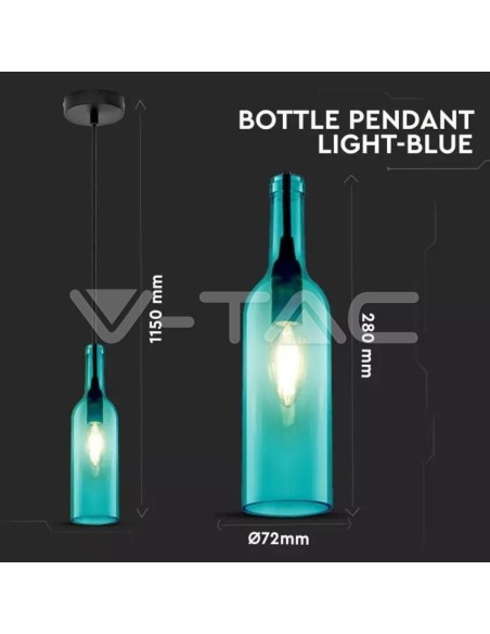 V-TAC VT-7558-BL 3768 Lampadario LED a Bottiglia in Vetro con Portalampada E14 (Max 60W) Colore Blu