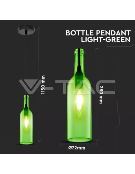 V-TAC VT-7558-GN Luminaire bouteille en verre 3767 LED avec douille E14 (Max 60W) Couleur verte