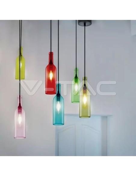 V-TAC VT-7558-GN 3767 Lampadario LED a Bottiglia in Vetro con Portalampada E14 (Max 60W) Colore Verde