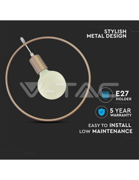 V-TAC VT-7322-CG 3835 Lampadario LED a Cerchio in Metallo con Portalampada E27 (Max 60W) Colore Oro Champagne