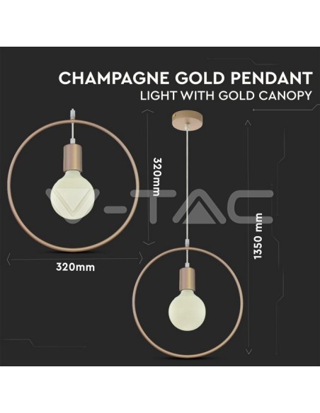 V-TAC VT-7322-CG 3835 LED-Kronleuchter mit Metallkreis und E27-Fassung (max. 60 W) Farbe Champagner-Gold