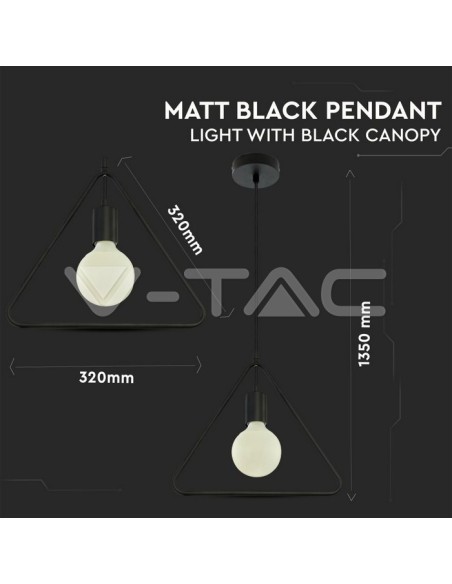 V-TAC VT-7321-MB 3838 Triangular LED Metal Chandelier with E27 Lampholder (Max 60W) Colour Matte Black