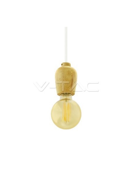 V-TAC VT-7778-W 3720 Lampadario LED in Legno con Portalampada E27 (Max 60W) con Cavo Bianco