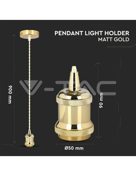 V-TAC VT-7555-MG 3844 Portalampada a Sospensione E27 (Max 60W) Colore in Metallo Colore Oro