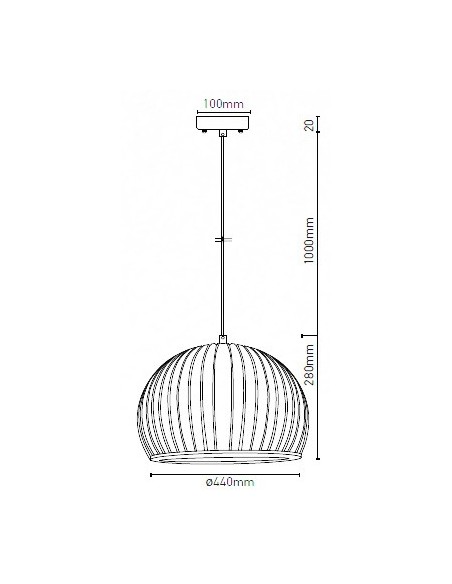 V-TAC VT-4280 40541 LED-Hängeleuchte aus Holz mit E27-Fassung (Max 60W) Runder Schirm T: 440*280mm 1mt Kabel