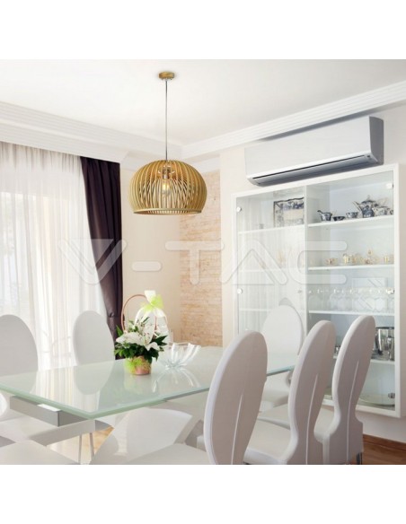 V-TAC VT-4280 40541 LED Houten Hanglampluchter met E27 fitting (Max 60W) Ronde lampenkap d: 440*280mm 1mt Kabel