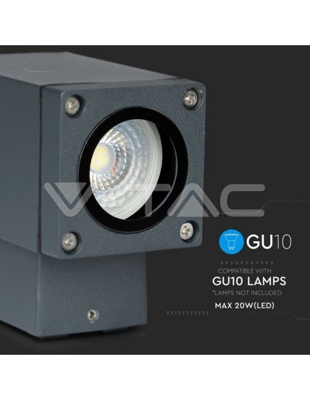 V-TAC VT-841 8626 LED Wall Lamp with GU10 Lower Light Beam Colour Dark Grey IP44
